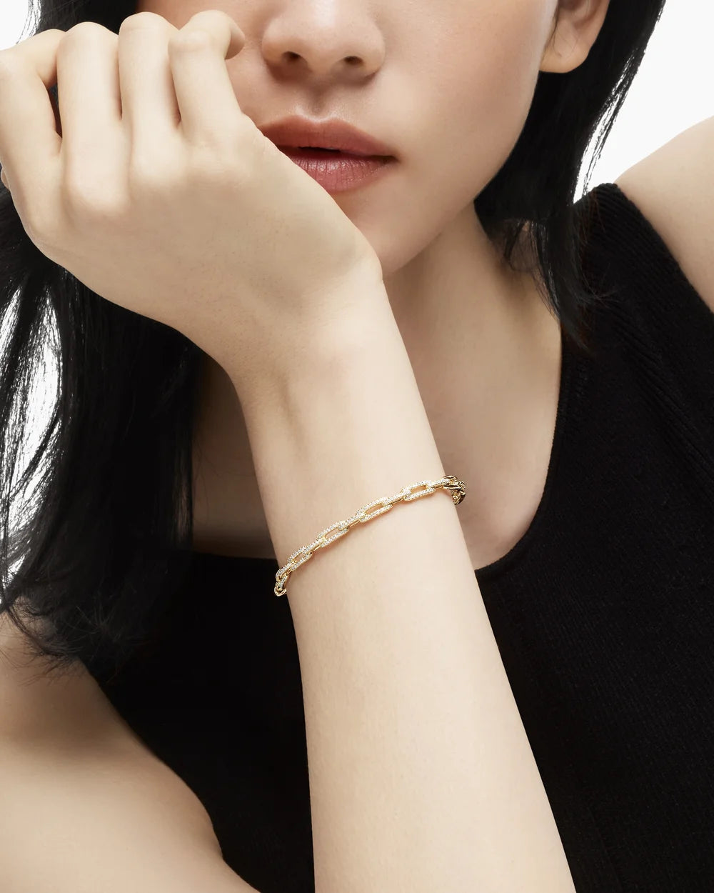 Stax Chain Link Bracelet in 18K Yellow Gold with Diamonds, 4mm