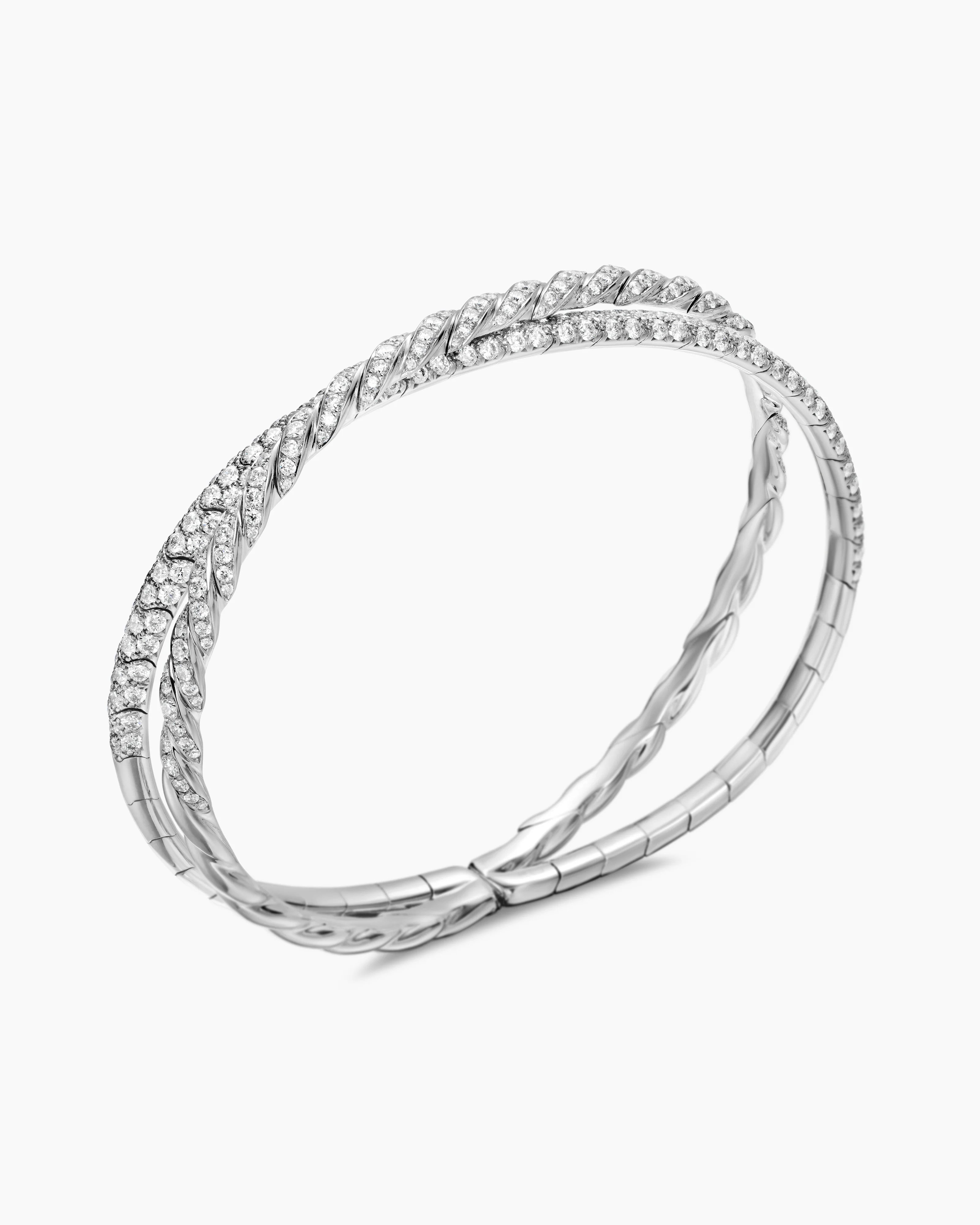 SCULPTED CABLE FLEX TWO ROW BRACELET 18K White Gold with Diamonds, 16mm