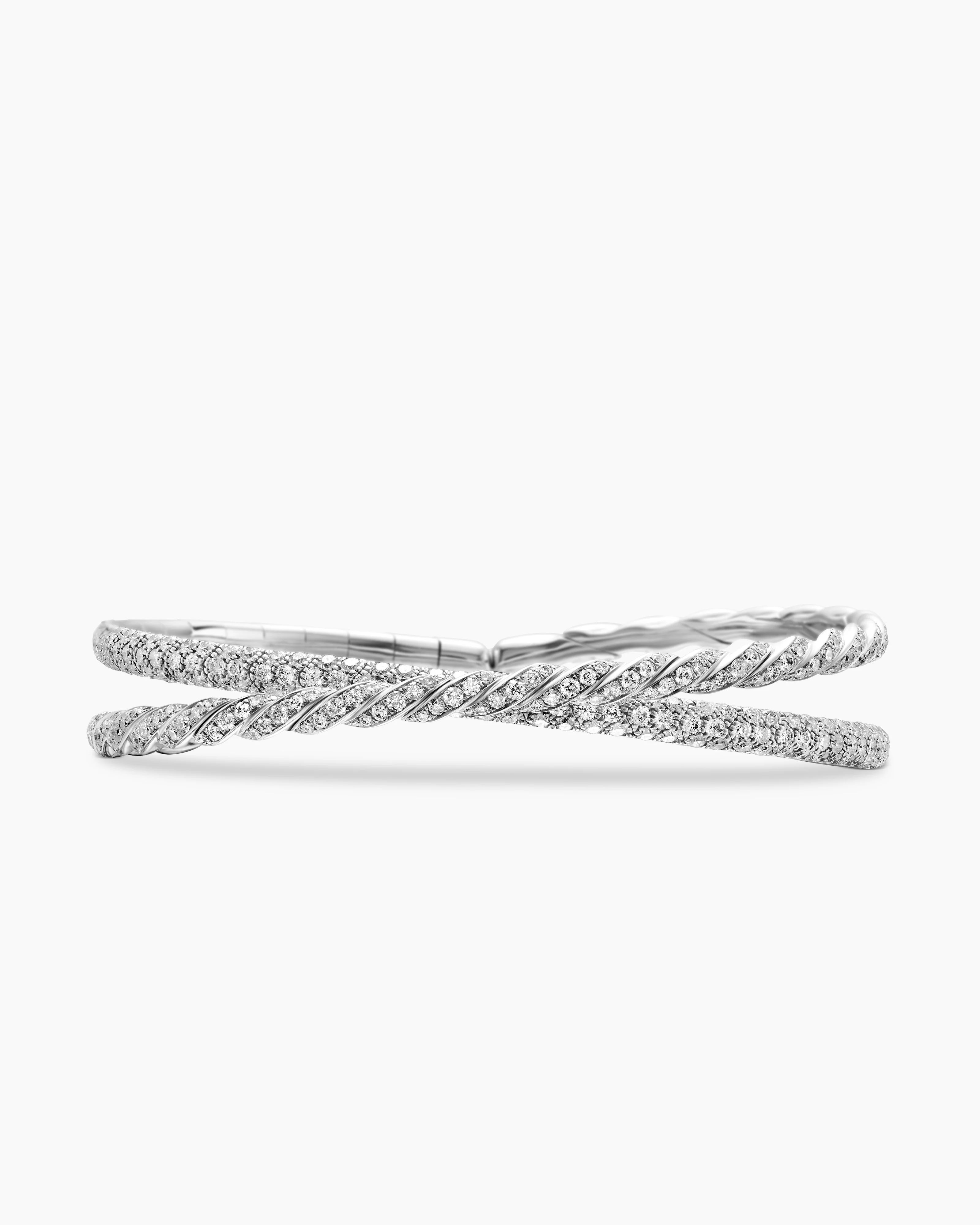 SCULPTED CABLE FLEX TWO ROW BRACELET 18K White Gold with Diamonds, 16mm