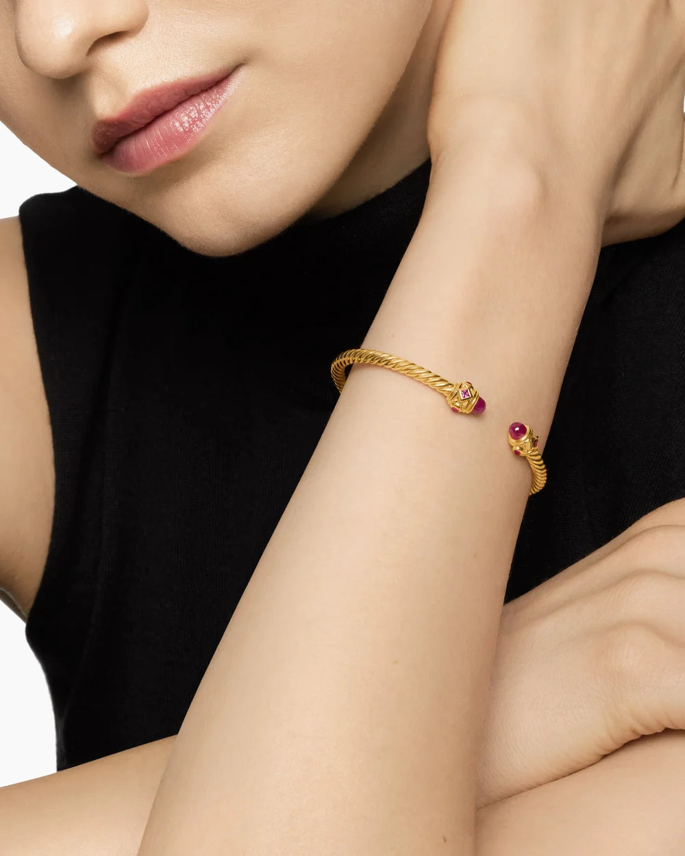 Renaissance® Cablespira Bracelet in 18K Yellow Gold with Rubies, 3.5mm