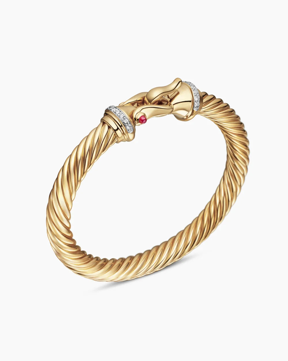 Buckle Cablespira® Bracelet in 18K Yellow Gold with Rubies and Diamonds, 7mm