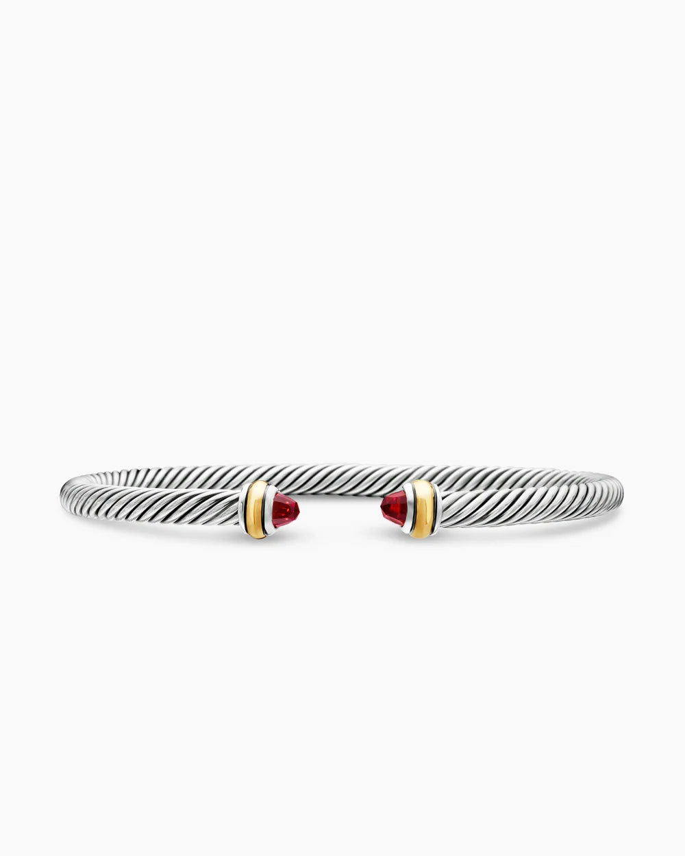 Classic Cable Bracelet in Sterling Silver with 18K Yellow Gold and Garnets, 4mm