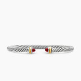 Classic Cable Bracelet in Sterling Silver with 18K Yellow Gold and Garnets, 4mm