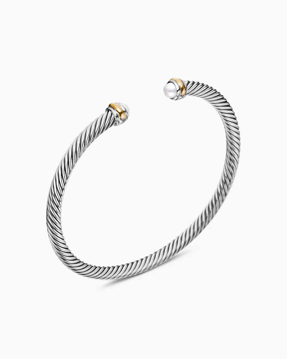 CLASSIC CABLE BRACELET Sterling Silver with 18K Yellow Gold and Pearls, 4mm