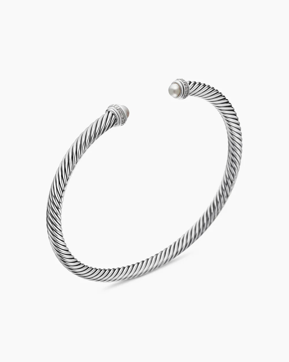 Classic Cable Bracelet Sterling Silver with Pearls and Diamonds, 4mm