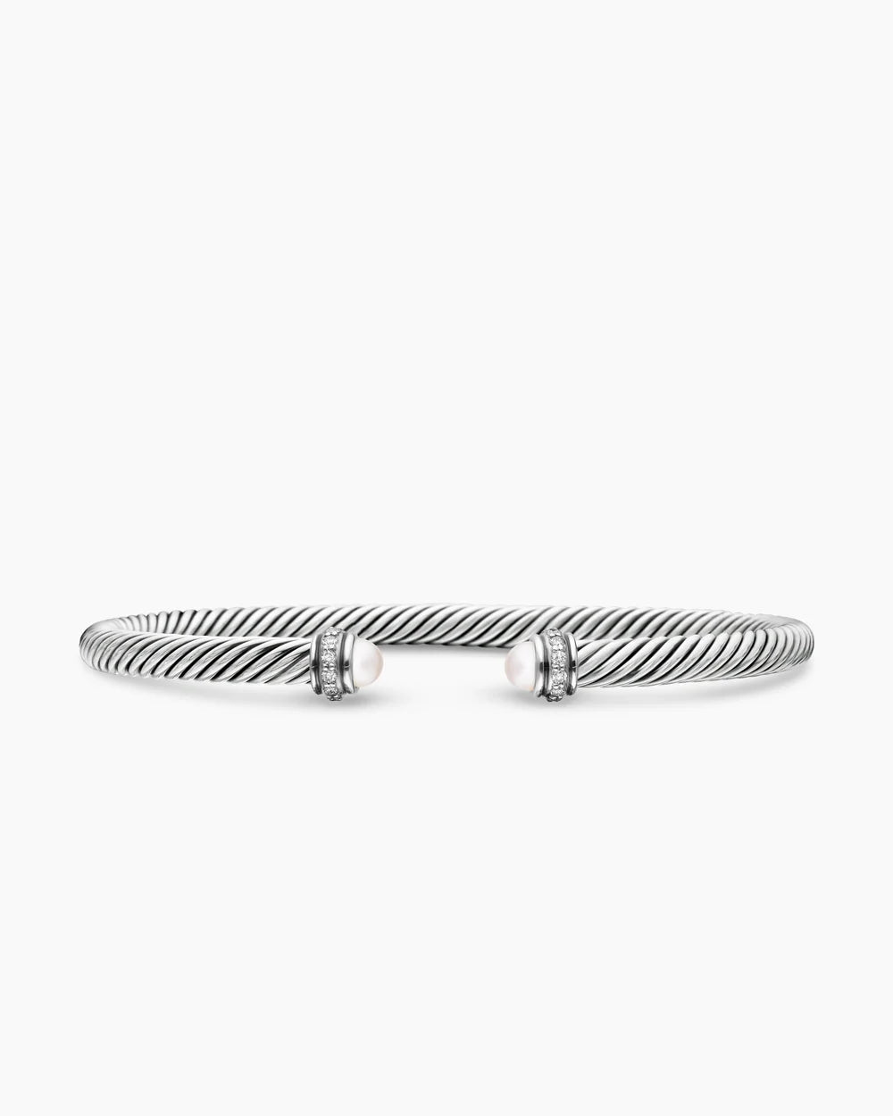 Classic Cable Bracelet Sterling Silver with Pearls and Diamonds, 4mm