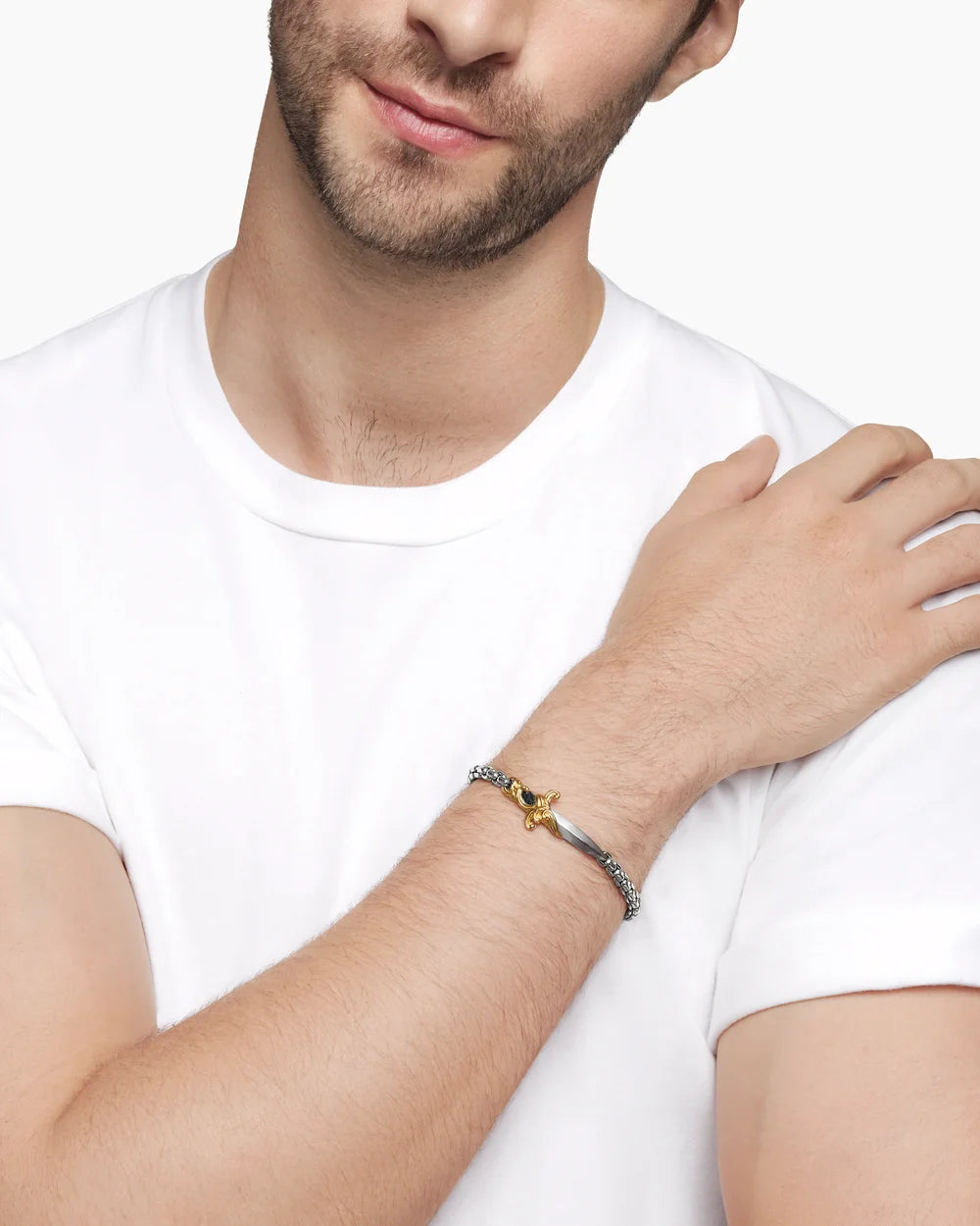 WAVES DAGGER BRACELET Sterling Silver with 18K Yellow Gold, 5mm