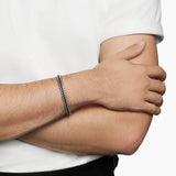 WOVEN BOX CHAIN BRACELET Sterling Silver with Black Nylon, 10mm