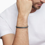 Woven Box Chain Bracelet in Sterling Silver with Black Nylon, 10mm