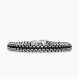 WOVEN BOX CHAIN BRACELET Sterling Silver with Black Nylon, 10mm