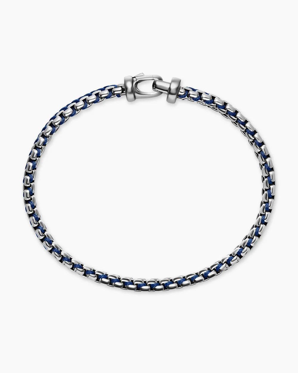 WOVEN BOX CHAIN BRACELET Sterling Silver with Blue Nylon, 10mm