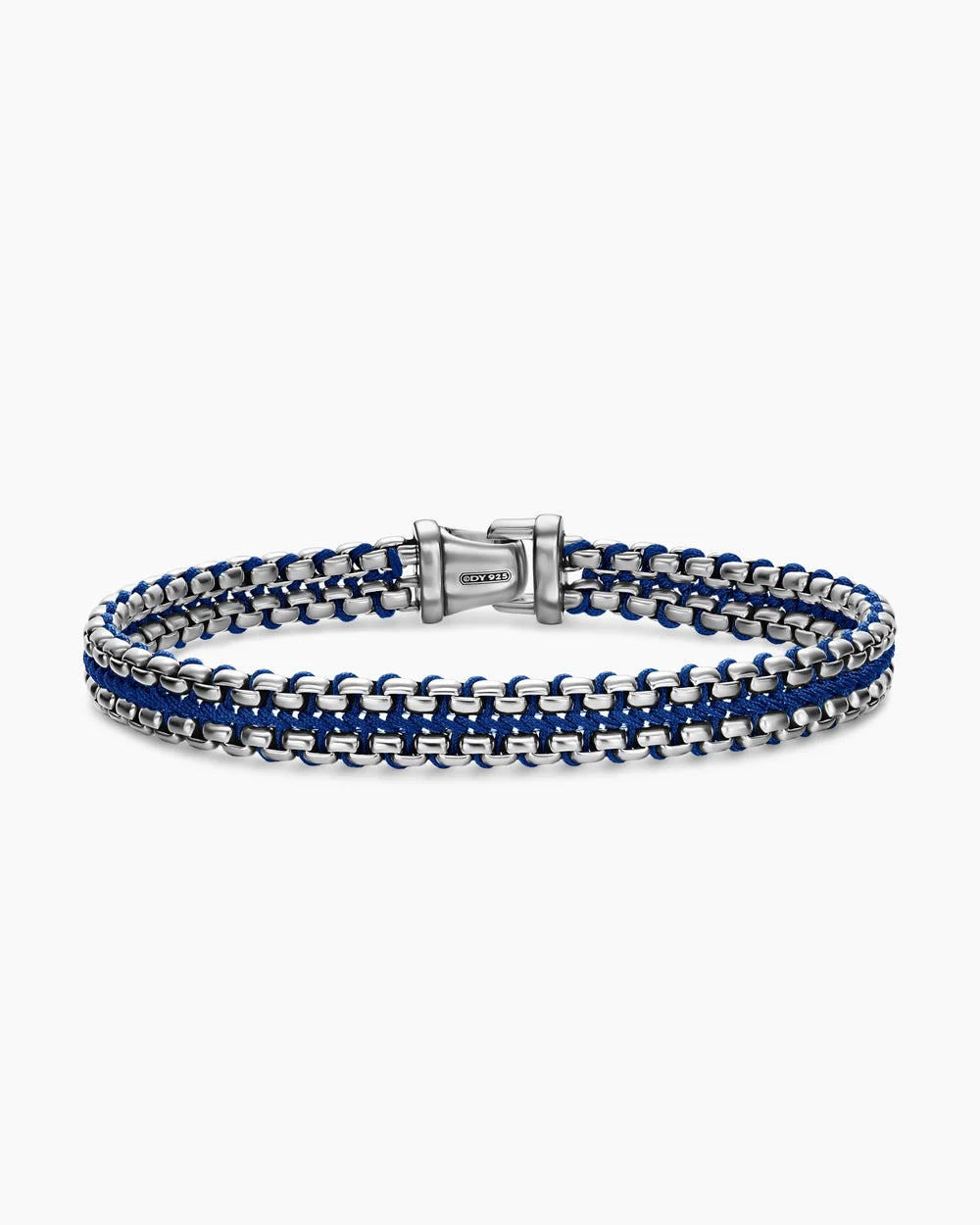WOVEN BOX CHAIN BRACELET Sterling Silver with Blue Nylon, 10mm