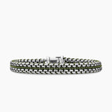 WOVEN BOX CHAIN BRACELET Sterling Silver with Green Nylon, 10mm