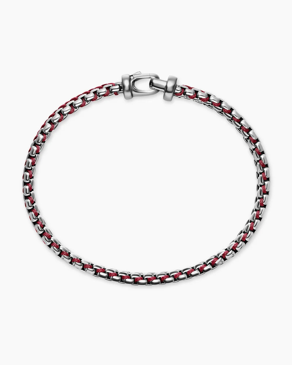 WOVEN BOX CHAIN BRACELET Sterling Silver with Red Nylon, 10mm