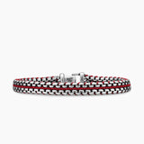 WOVEN BOX CHAIN BRACELET Sterling Silver with Red Nylon, 10mm
