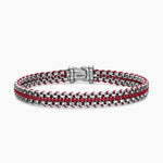 WOVEN BOX CHAIN BRACELET Sterling Silver with Red Nylon, 10mm