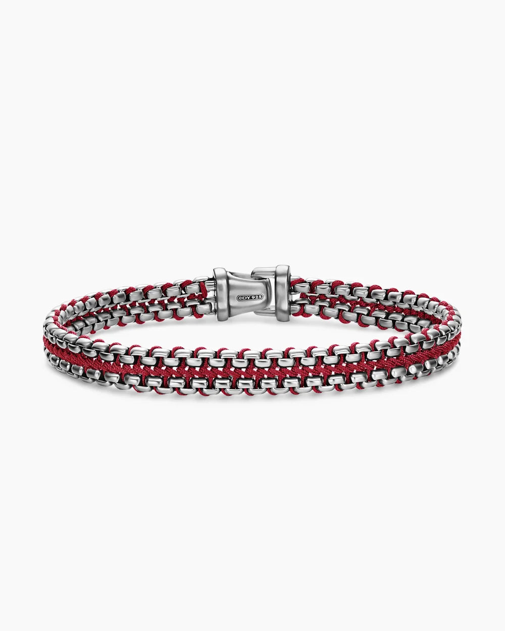 WOVEN BOX CHAIN BRACELET Sterling Silver with Red Nylon, 10mm