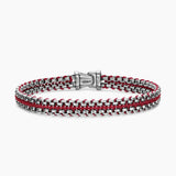 WOVEN BOX CHAIN BRACELET Sterling Silver with Red Nylon, 10mm