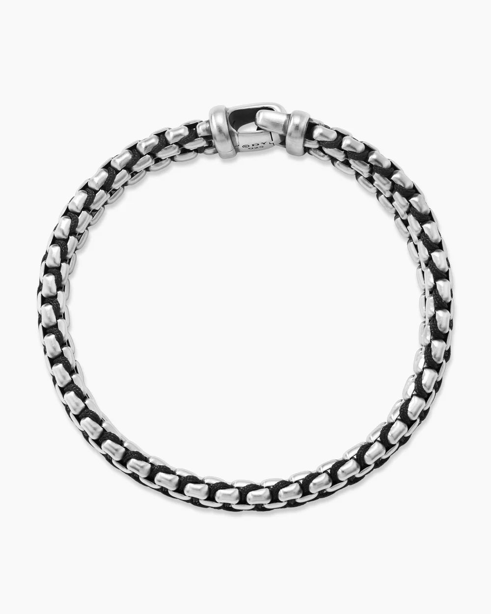 Woven Box Chain Bracelet in Sterling Silver with Black Nylon, 12mm