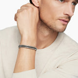 Woven Box Chain Bracelet in Sterling Silver with Black Nylon, 12mm