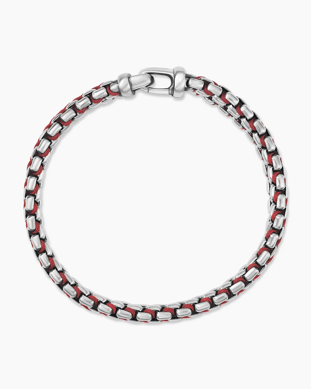 WOVEN BOX CHAIN BRACELET Sterling Silver with Red Nylon, 12mm