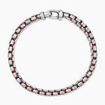 WOVEN BOX CHAIN BRACELET Sterling Silver with Red Nylon, 12mm