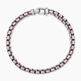 WOVEN BOX CHAIN BRACELET Sterling Silver with Red Nylon, 12mm