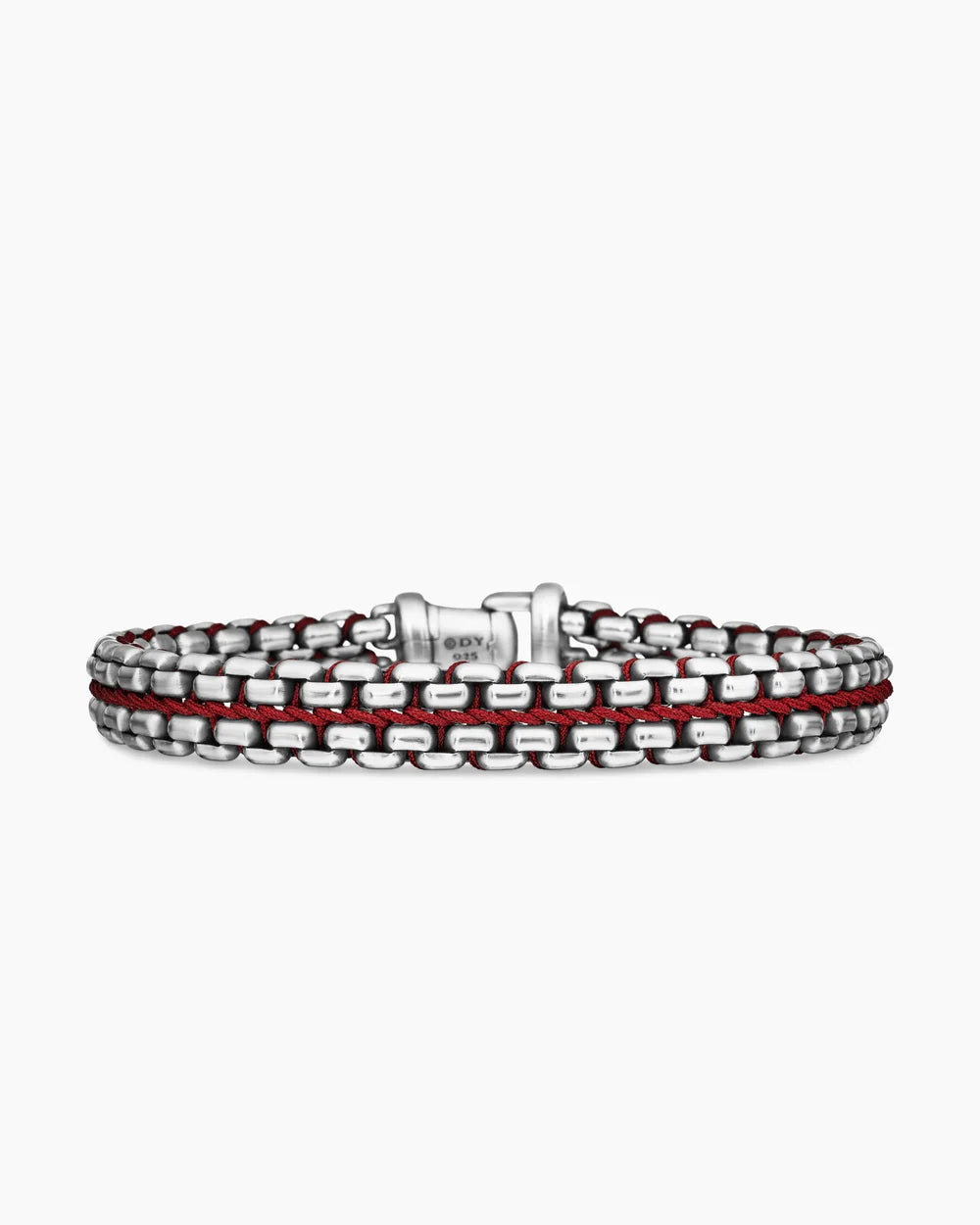 WOVEN BOX CHAIN BRACELET Sterling Silver with Red Nylon, 12mm