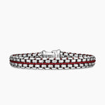 WOVEN BOX CHAIN BRACELET Sterling Silver with Red Nylon, 12mm