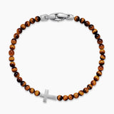 SPIRITUAL BEADS CROSS STATION BRACELET Sterling Silver with Tiger’s Eye, 4mm