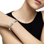 Sculpted Cable Cuff Bracelet in Sterling Silver with Diamonds, 10mm