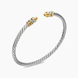 PETITE HELENA CLASSIC CABLE BRACELET Sterling Silver with 18K Yellow Gold, Gold Domes and Diamonds, 3mm