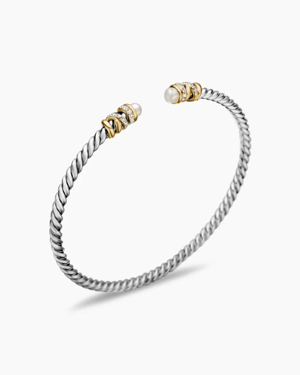 PETITE HELENA CLASSIC CABLE BRACELET Sterling Silver with 18K Yellow Gold, Pearls and Diamonds, 3mm