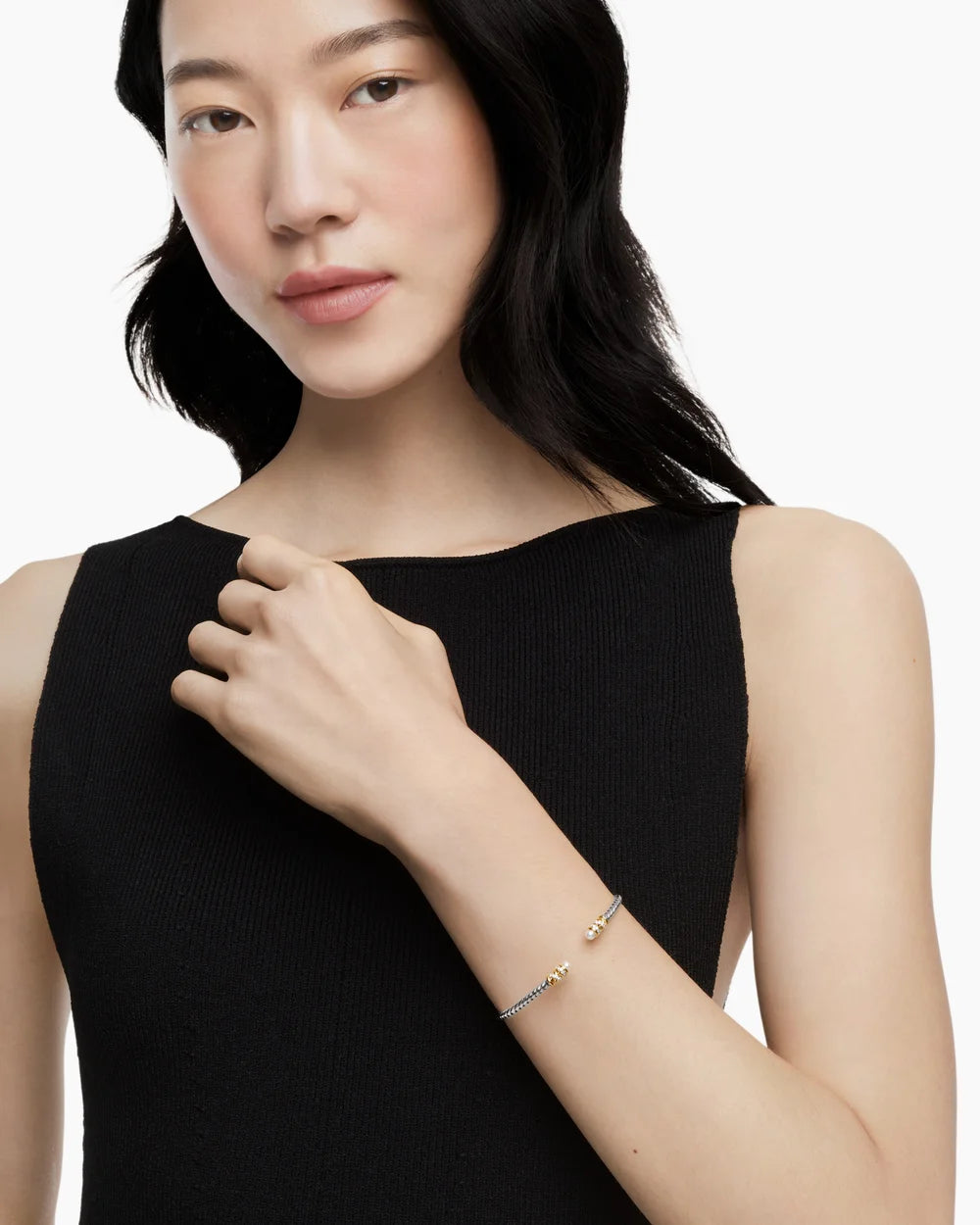 PETITE HELENA CLASSIC CABLE BRACELET Sterling Silver with 18K Yellow Gold, Pearls and Diamonds, 3mm