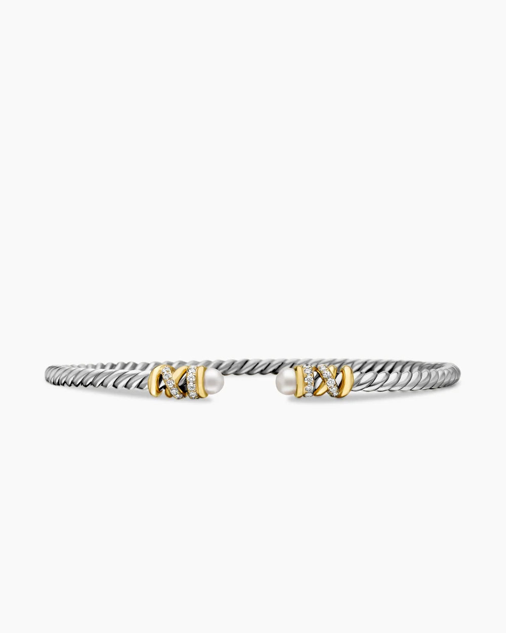 PETITE HELENA CLASSIC CABLE BRACELET Sterling Silver with 18K Yellow Gold, Pearls and Diamonds, 3mm