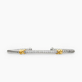 PETITE HELENA CLASSIC CABLE STATION BRACELET Sterling Silver with 18K Yellow Gold with Diamonds, 3mm