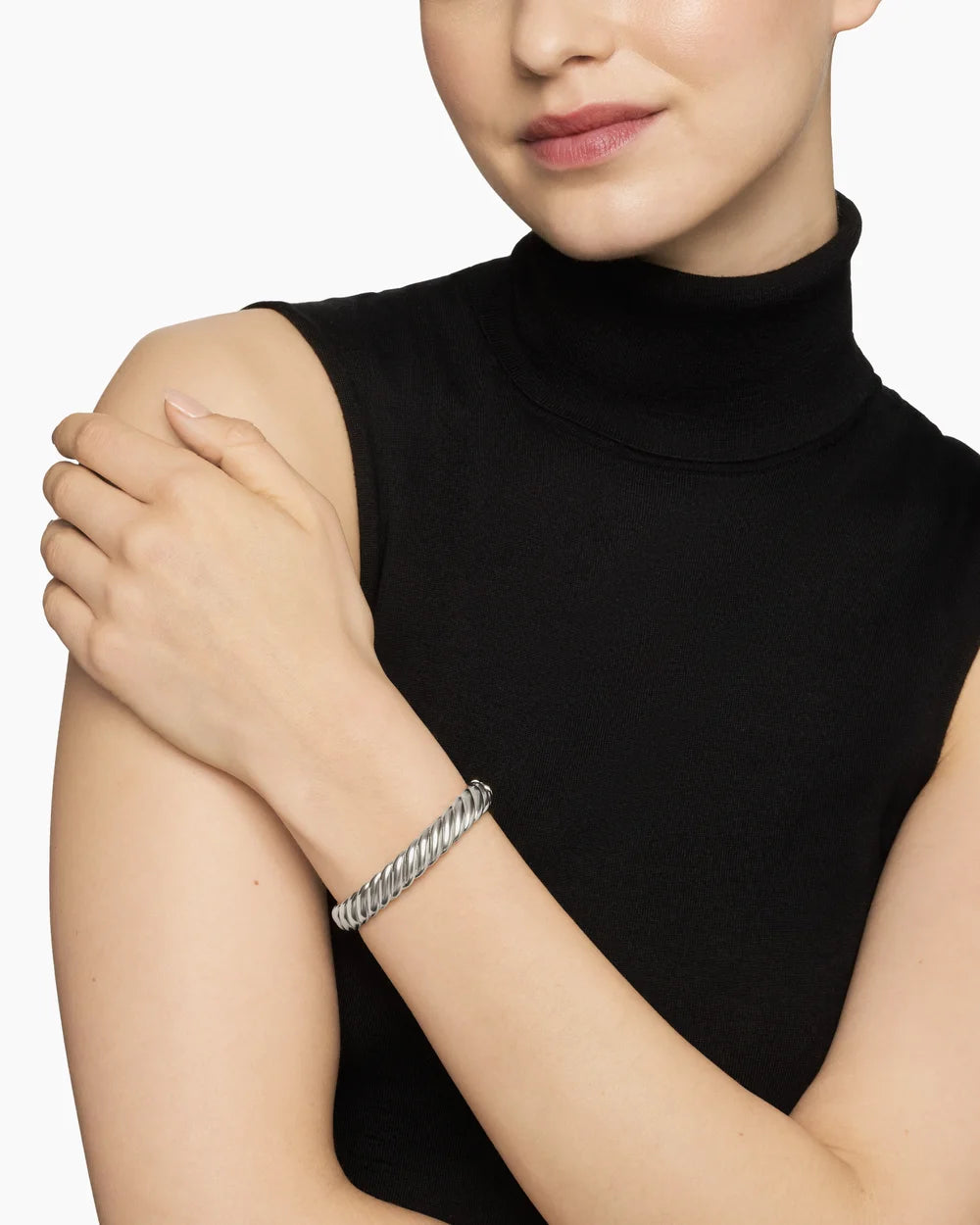 Sculpted Cable Bracelet in Sterling Silver, 10mm