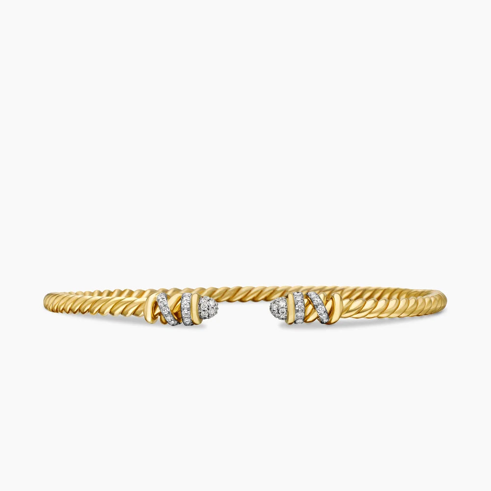 Petite Helena Cablespira® Bracelet in 18K Yellow Gold with Diamonds, 3mm