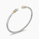 Petite Helena Classic Cable Bracelet in Sterling Silver with 18K Yellow Gold and Diamonds, 3mm