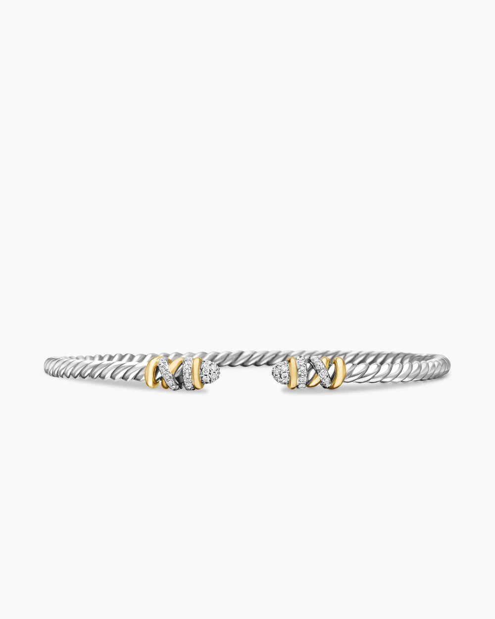 Petite Helena Classic Cable Bracelet in Sterling Silver with 18K Yellow Gold and Diamonds, 3mm