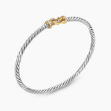 Buckle Classic Cable Bracelet in Sterling Silver with 18K Yellow Gold and Diamonds, 3mm