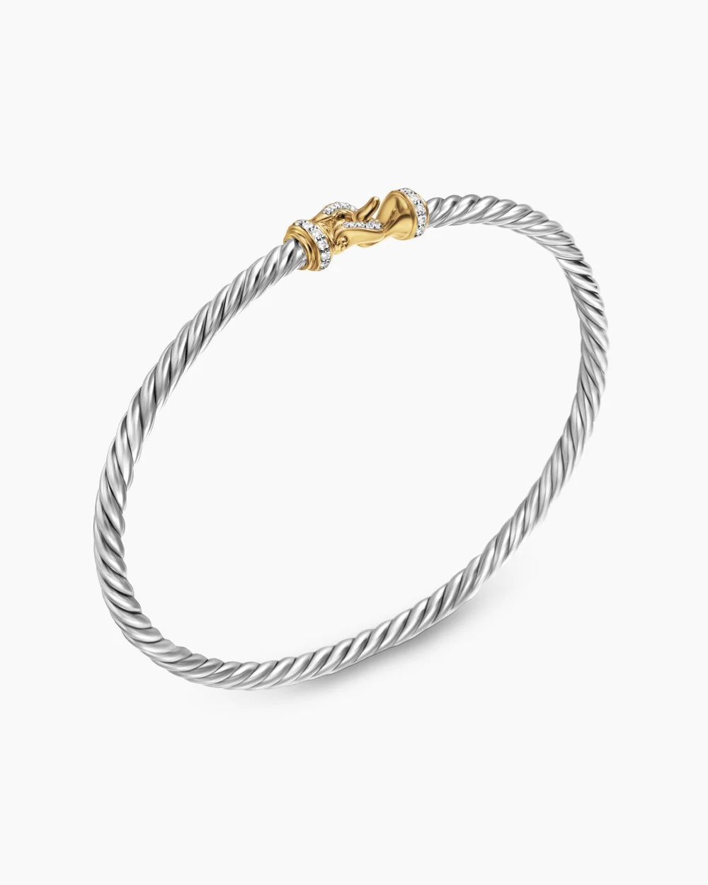 BUCKLE CLASSIC CABLE BRACELET Sterling Silver with 18K Yellow Gold and Diamonds, 3mm