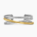 BOLD CROSSOVER THREE ROW CUFF BRACELET Sterling Silver with 14K Yellow Gold, 19mm