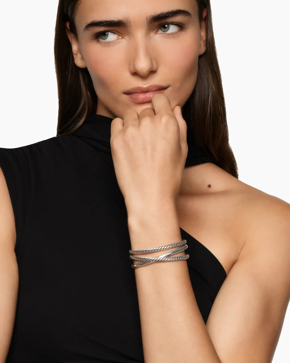 BOLD CROSSOVER THREE ROW CUFF BRACELET Sterling Silver, 19mm