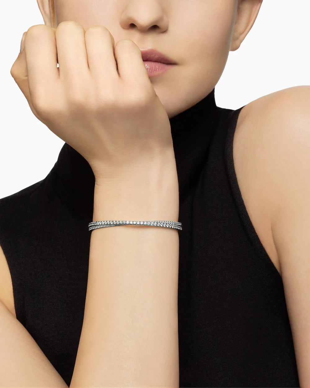 Pavé Crossover Two Row Bracelet in 18K White Gold with Diamonds, 5.5mm