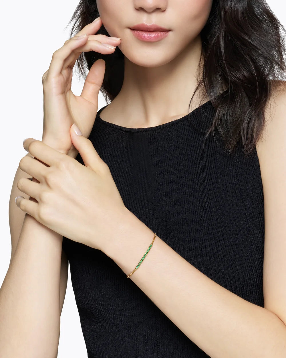 Petite Pavé Bar Bracelet in 18K Yellow Gold with Emeralds, 1.7mm