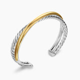 Crossover Two Row Cuff Bracelet Sterling Silver with 14K Yellow Gold, 10.7mm
