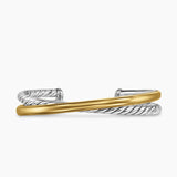Crossover Two Row Cuff Bracelet Sterling Silver with 14K Yellow Gold, 10.7mm