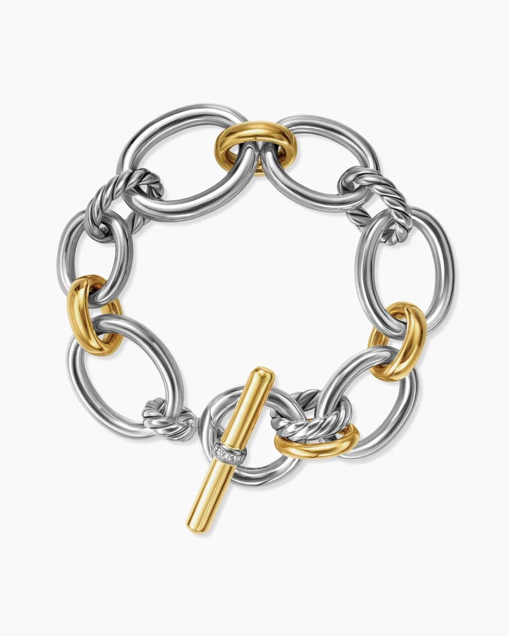 DY Mercer Chain Bracelet in Sterling Silver with 18K Yellow Gold and Diamonds, 25mm