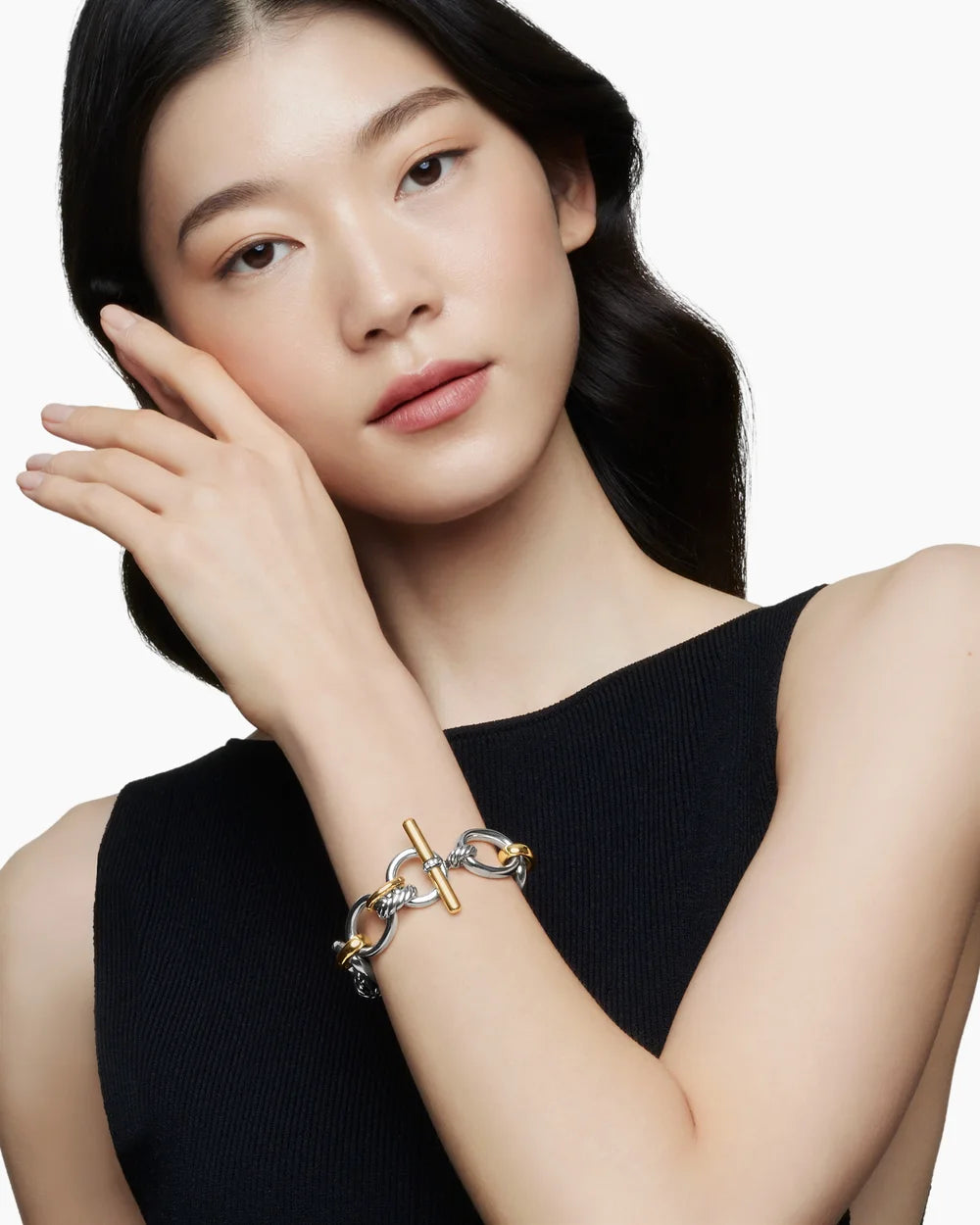 DY Mercer Chain Bracelet in Sterling Silver with 18K Yellow Gold and Diamonds, 25mm